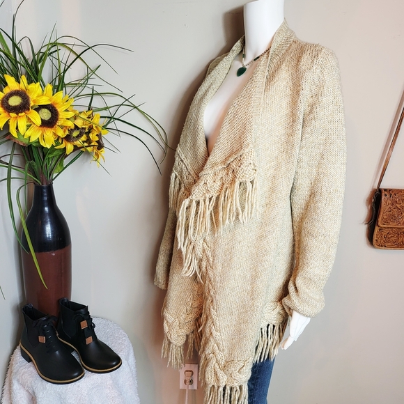 INC International Concepts Beige Fringed Cardigan - Picture 4 of 5